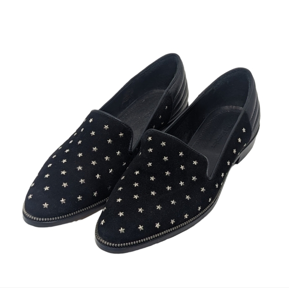 The Kooples Shoes - NEW The Kooples Star Studded Black Velvet & Leather Loafers Size 40